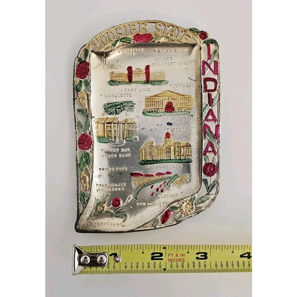 Collectible MCM Indiana Hoosier State Hand-Painted Souvenir Plate VTG Trinket